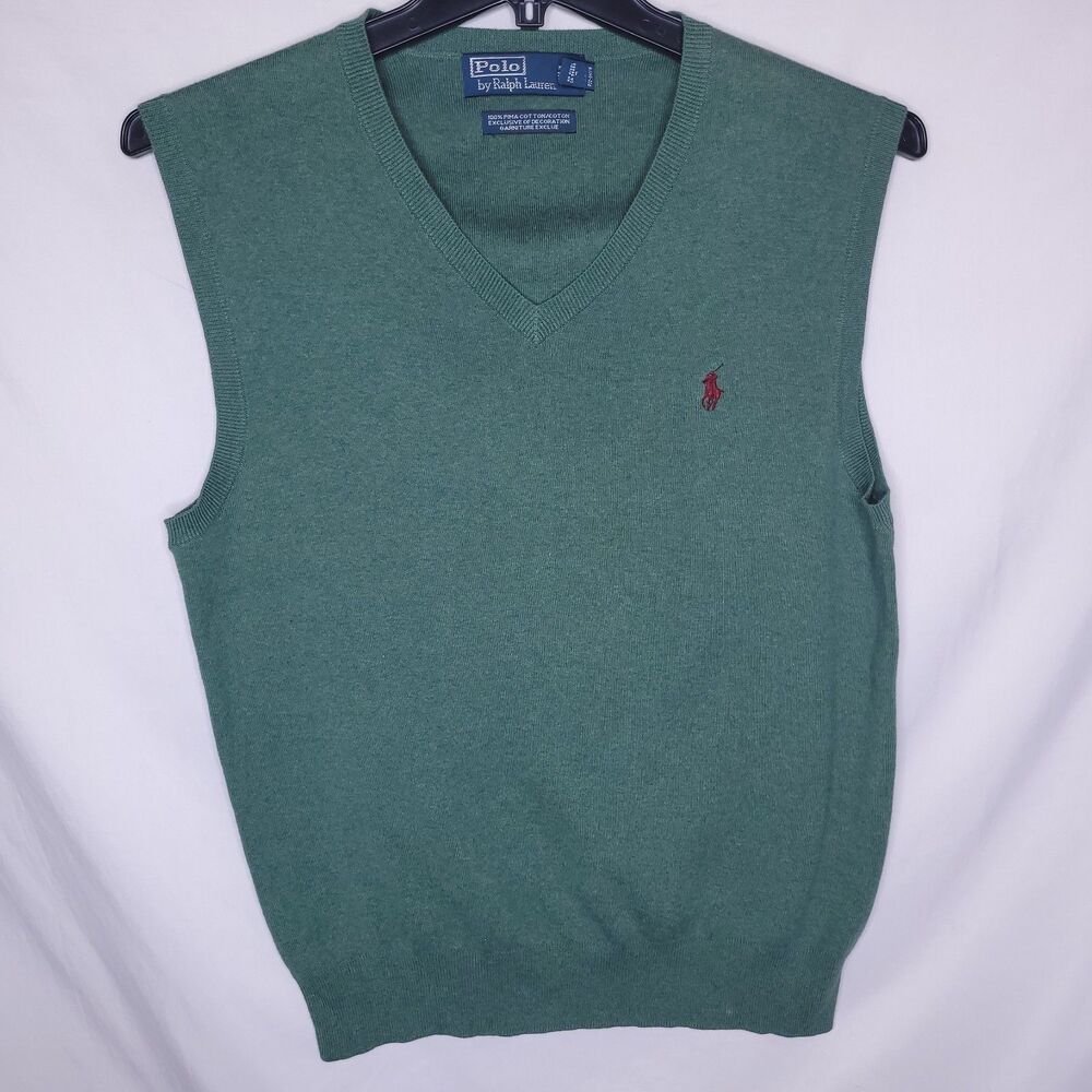 Polo Ralph Lauren Sweater Vest Mens Medium Green Pony Pima Cotton
